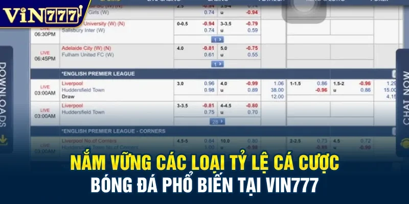 Nắm vững các loại tỷ lệ cá cược bóng đá phổ biến tại Vin777